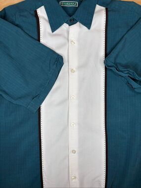 Cubavera Men's Large Teal Colorblock Shirt Short Sleeve Resort 122